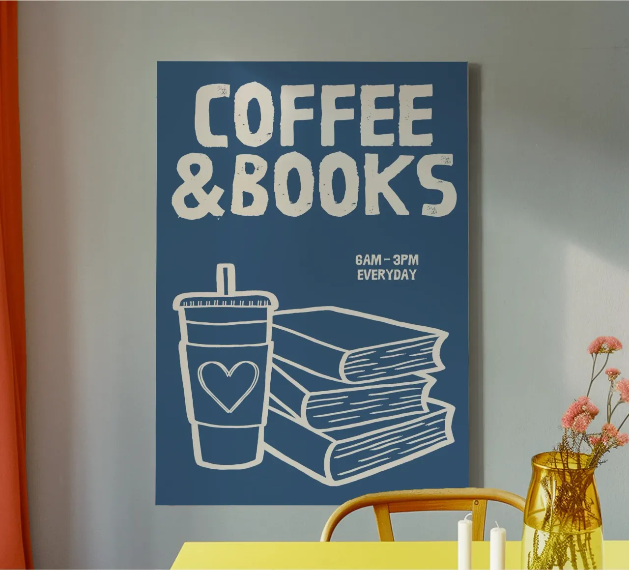 Coffee and Books Illustration – Cozy Reading and Café Vibes canvas with Floater frame by The Art Club