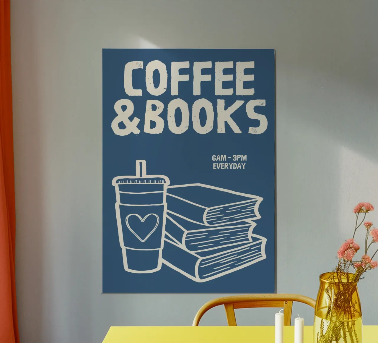 Coffee and Books Illustration – Cozy Reading and Café Vibes poster with plastic frame by The Art Club