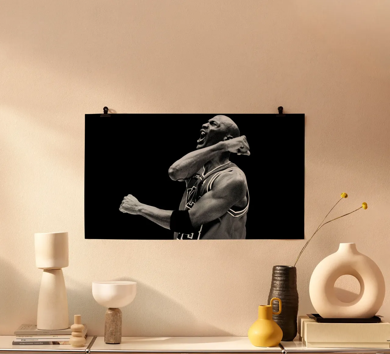 Michael Jordan top bianco e nero poster con telaio in alluminio da kanel shop