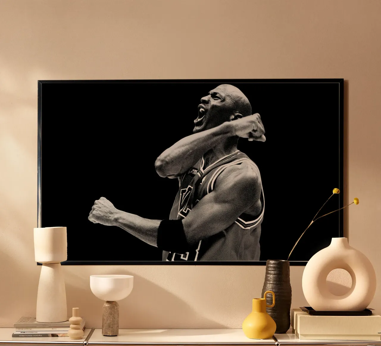 Michael Jordan top bianco e nero poster con telaio in alluminio da kanel shop