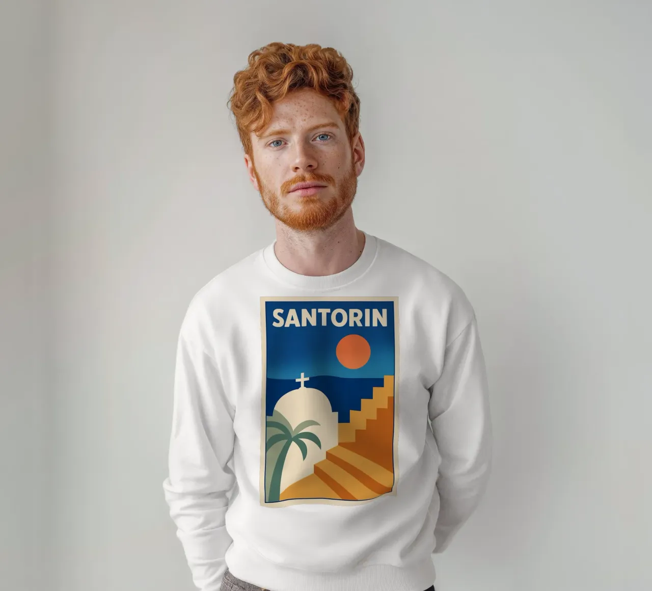Affiche Santorin – Poster rétro minimaliste felpa da JETLAG | affiches voyage
