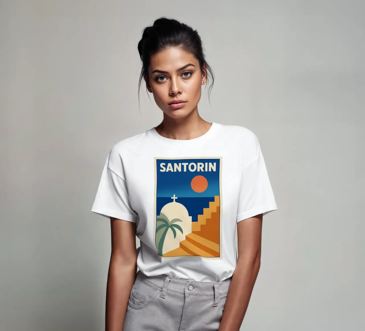 Affiche Santorin – Poster rétro minimaliste t-shirt da JETLAG | affiches voyage