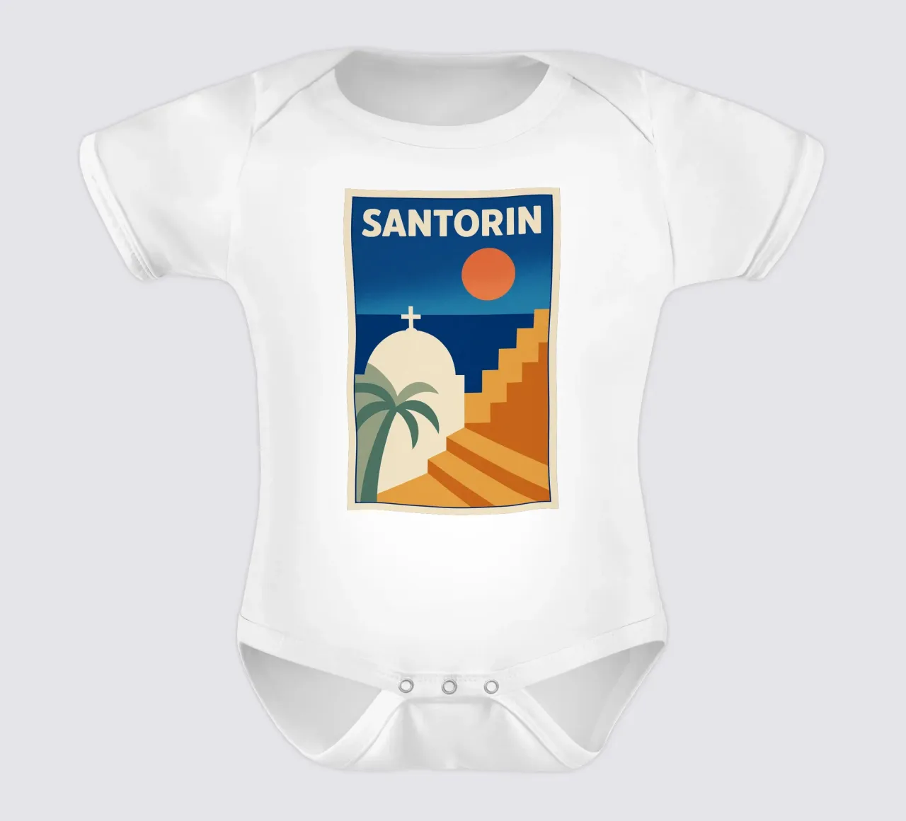 Affiche Santorin – Poster rétro minimaliste body neonato maniche corte da JETLAG | affiches voyage