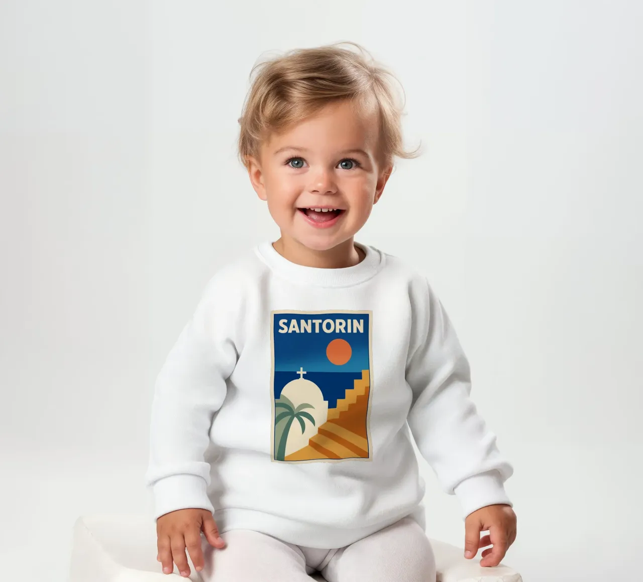 Affiche Santorin – Poster rétro minimaliste felpa neonato da JETLAG | affiches voyage