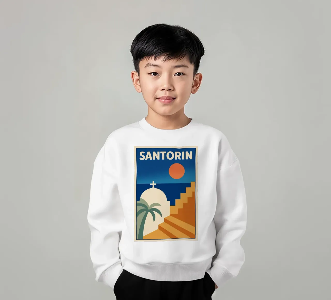 Affiche Santorin – Poster rétro minimaliste felpa bambino da JETLAG | affiches voyage