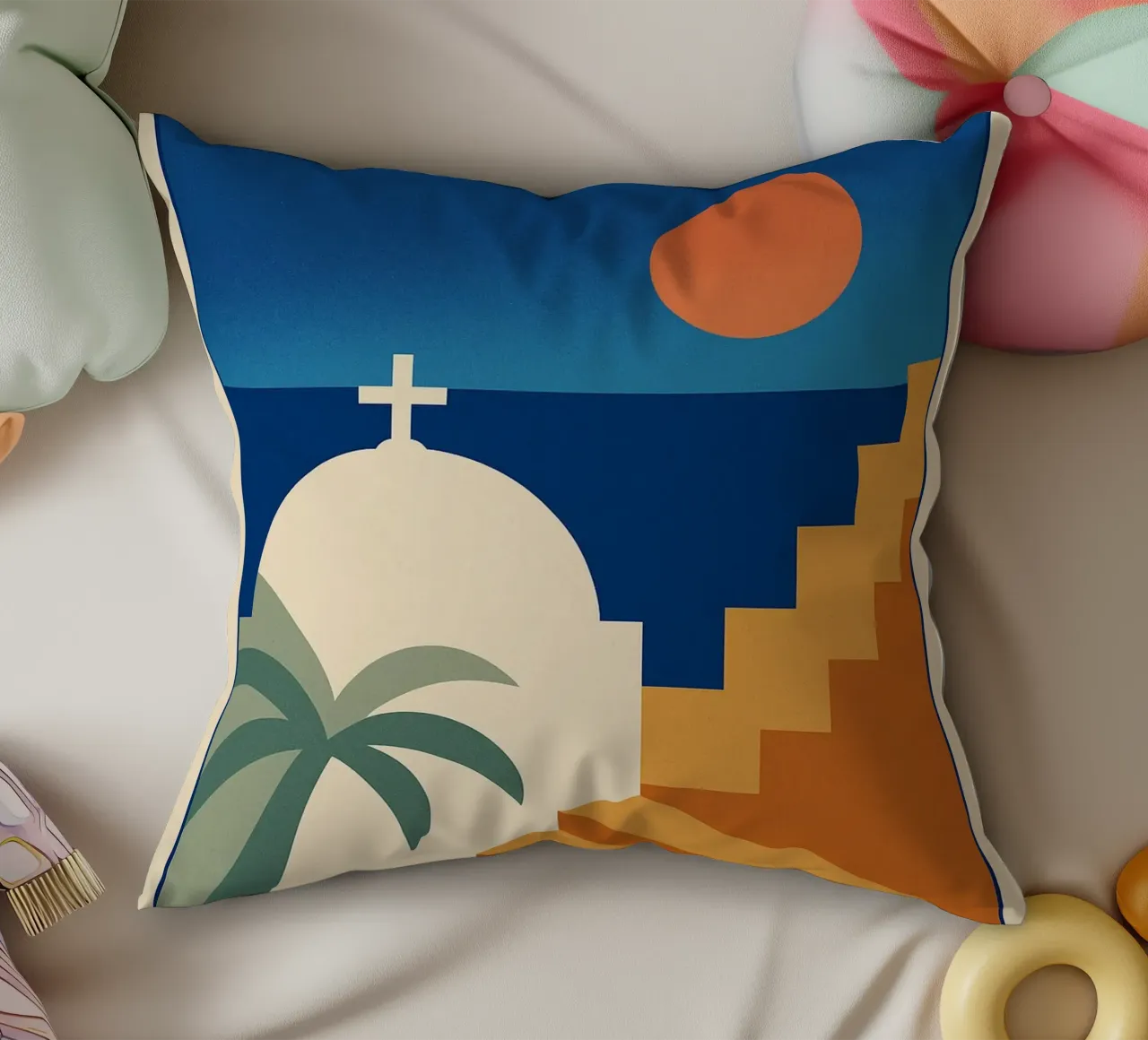 Affiche Santorin – Poster rétro minimaliste cuscino da JETLAG | affiches voyage