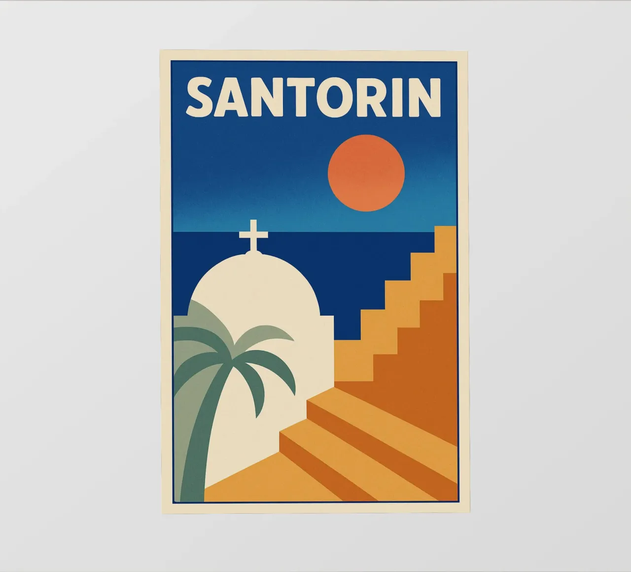 Affiche Santorin – Poster rétro minimaliste pellicola backlit da JETLAG | affiches voyage