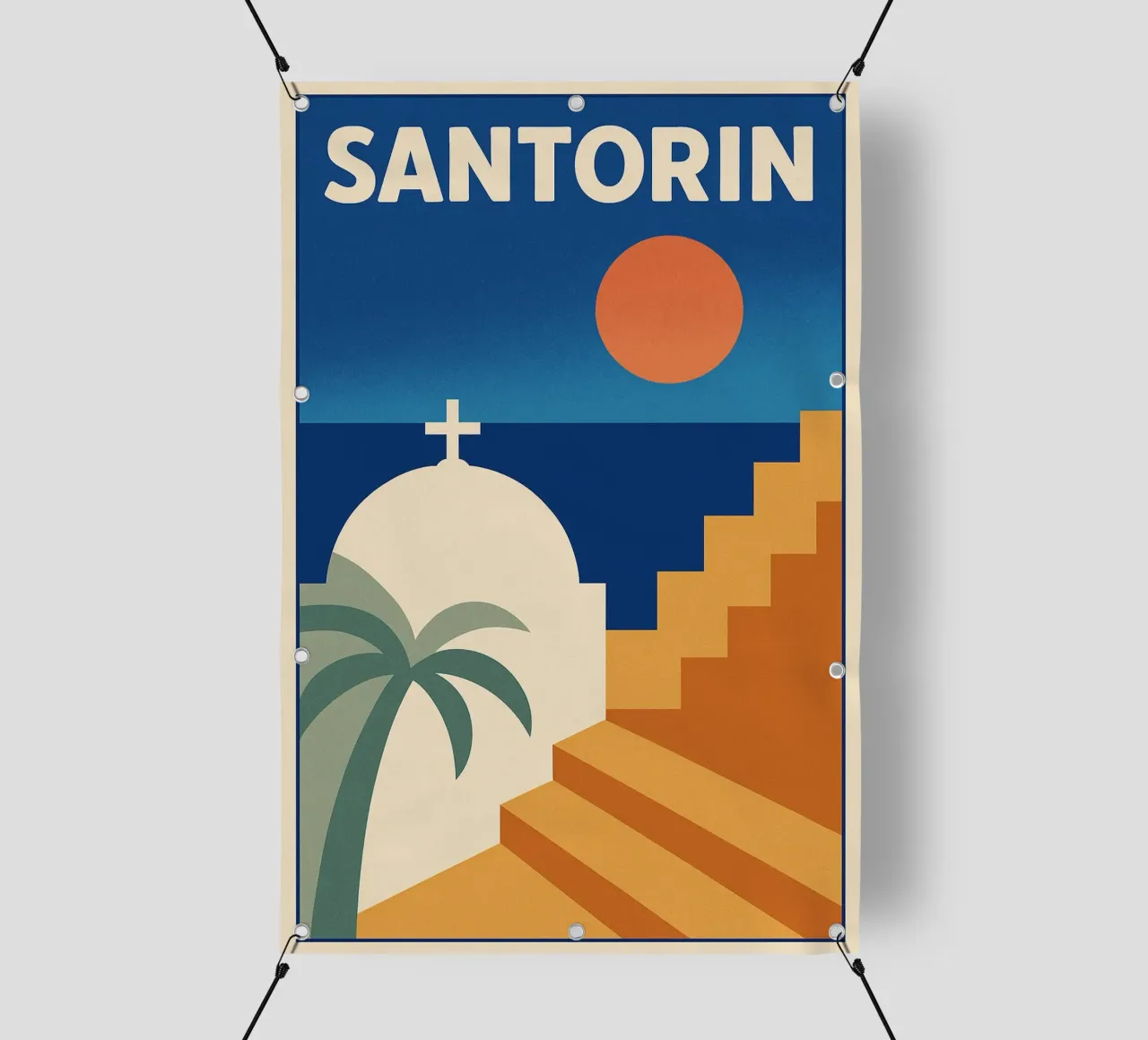 Affiche Santorin – Poster rétro minimaliste telo in pvc da JETLAG | affiches voyage