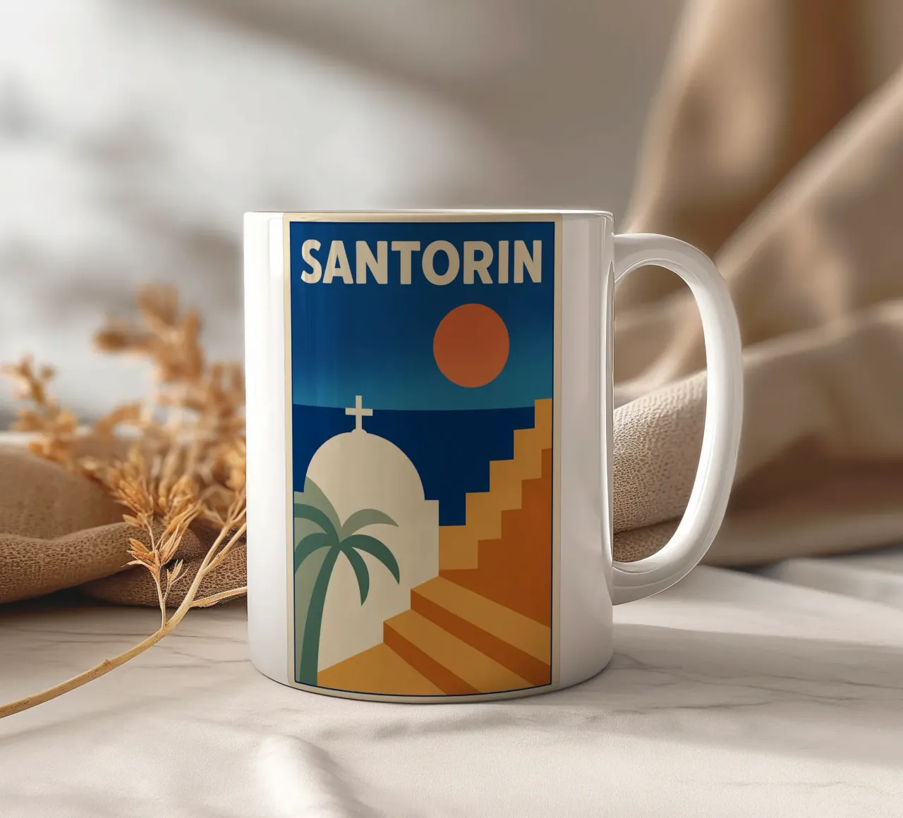 Affiche Santorin – Poster rétro minimaliste tazza in ceramica da JETLAG | affiches voyage