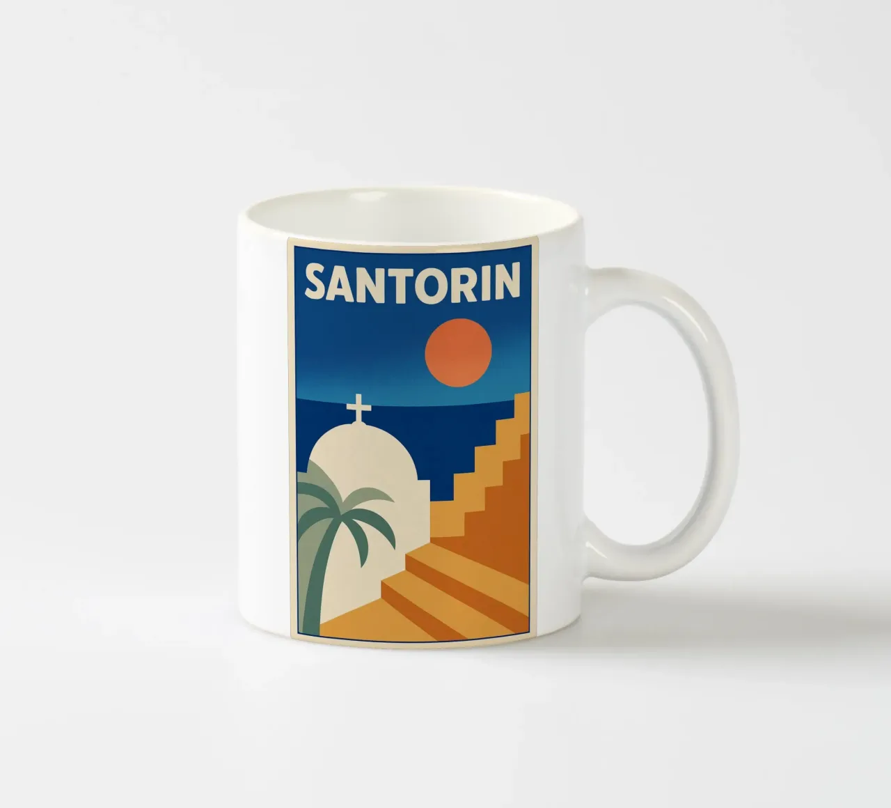 Affiche Santorin – Poster rétro minimaliste tazza in ceramica da JETLAG | affiches voyage