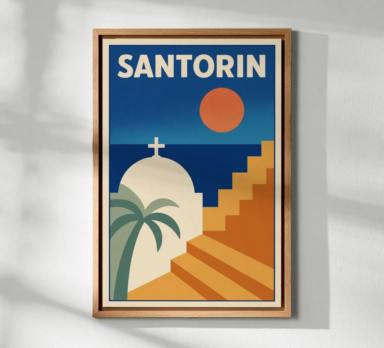 Affiche Santorin - Retro minimalist poster canvas with Floater frame by JETLAG | affiches voyage