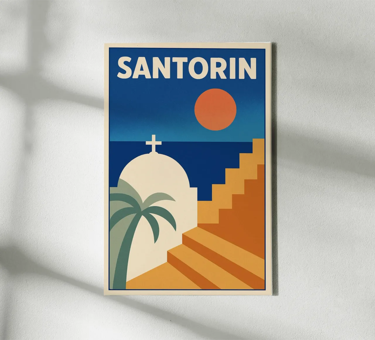 Affiche Santorin - Retro minimalist poster canvas with Floater frame by JETLAG | affiches voyage