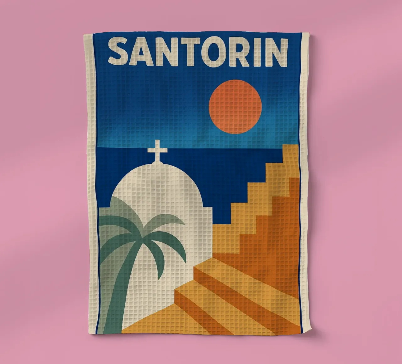 Affiche Santorin - Affiche minimaliste rétro torchon de JETLAG | affiches voyage