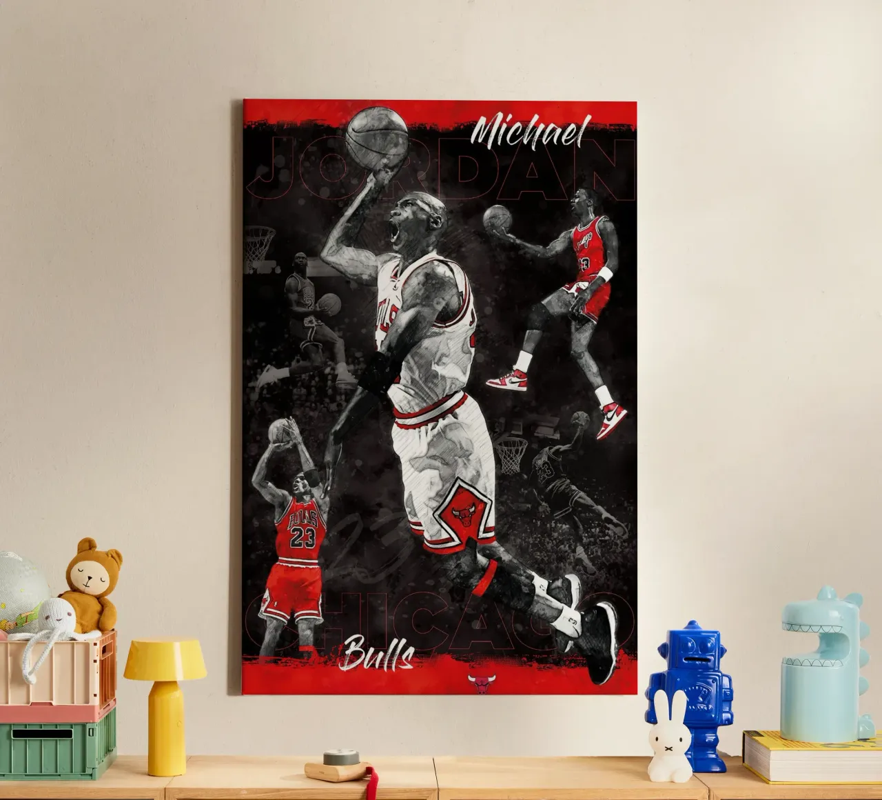 Michael Jordan Chicago Bulls tela con Cornice a cassetta da kanel shop