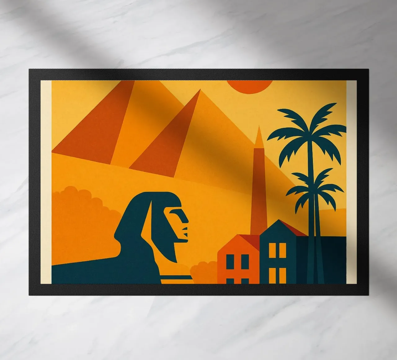 Cairo poster - Retro poster of the pyramids and the sphinx doormat by JETLAG | affiches voyage