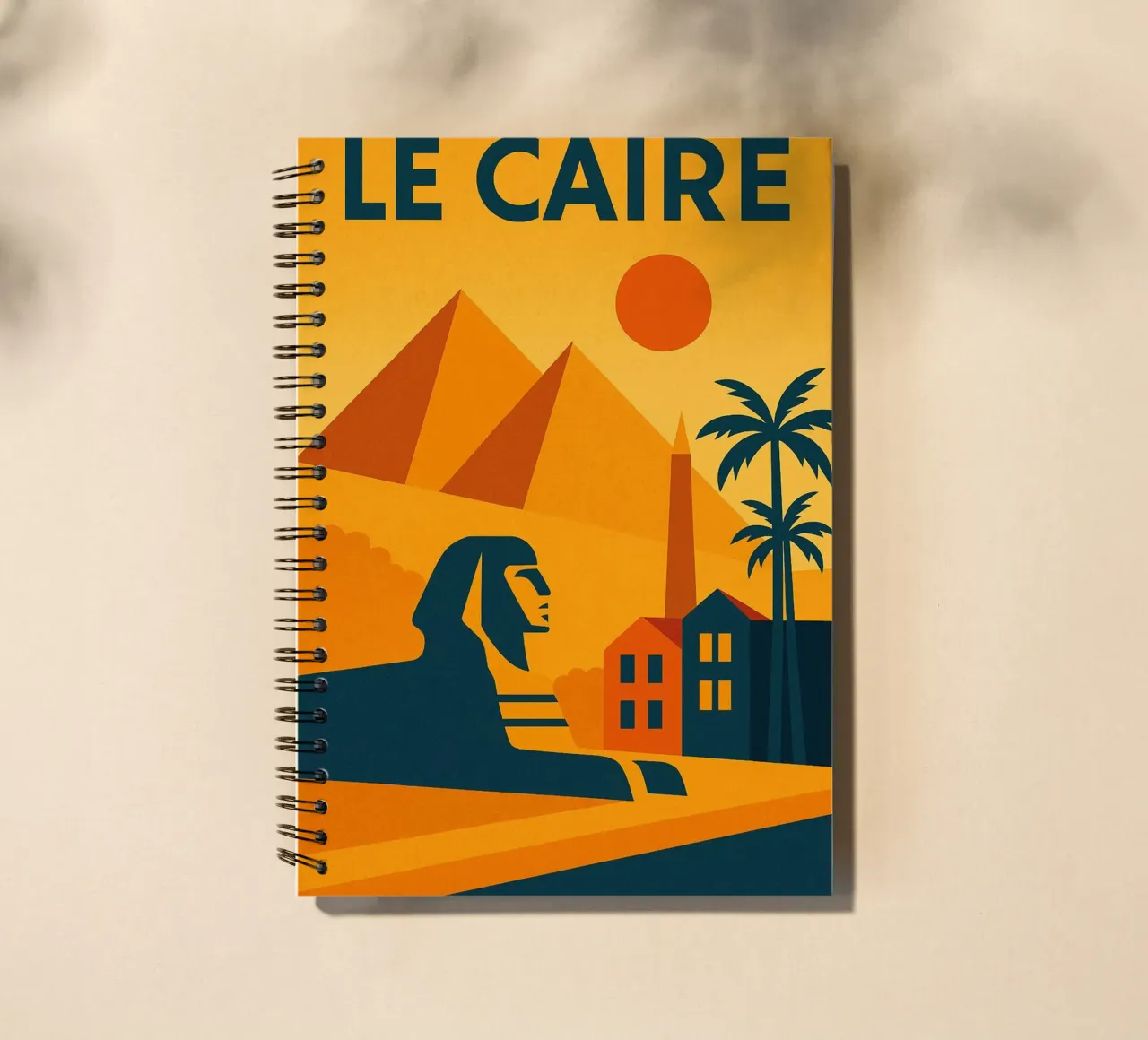 Cairo poster - Retro poster of the pyramids and the sphinx spiral notebook by JETLAG | affiches voyage