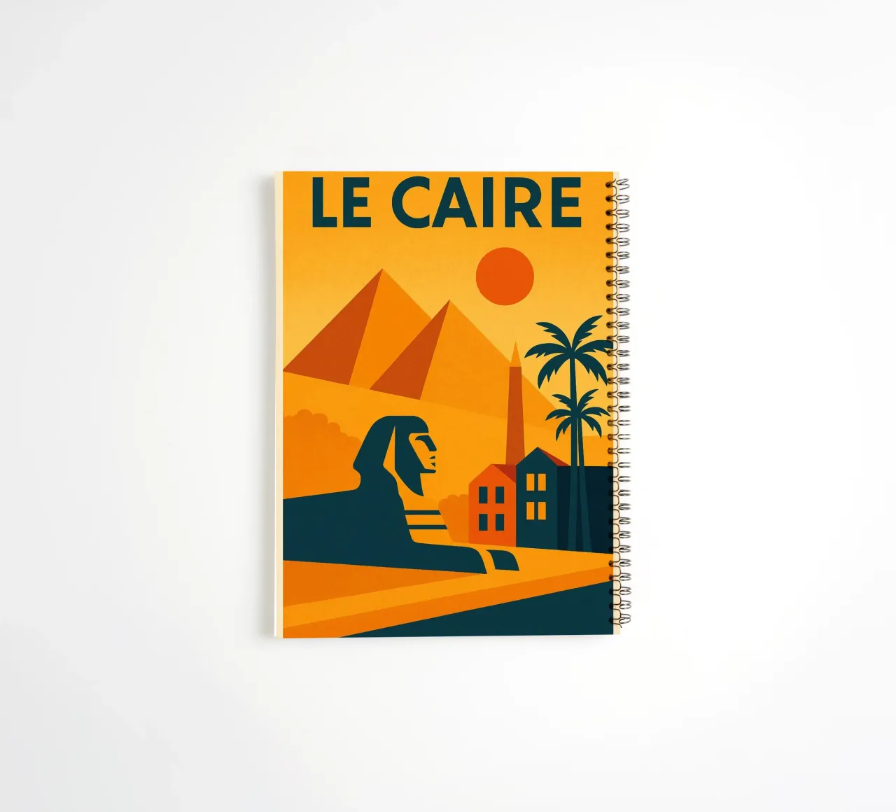 Cairo poster - Retro poster of the pyramids and the sphinx spiral notebook by JETLAG | affiches voyage