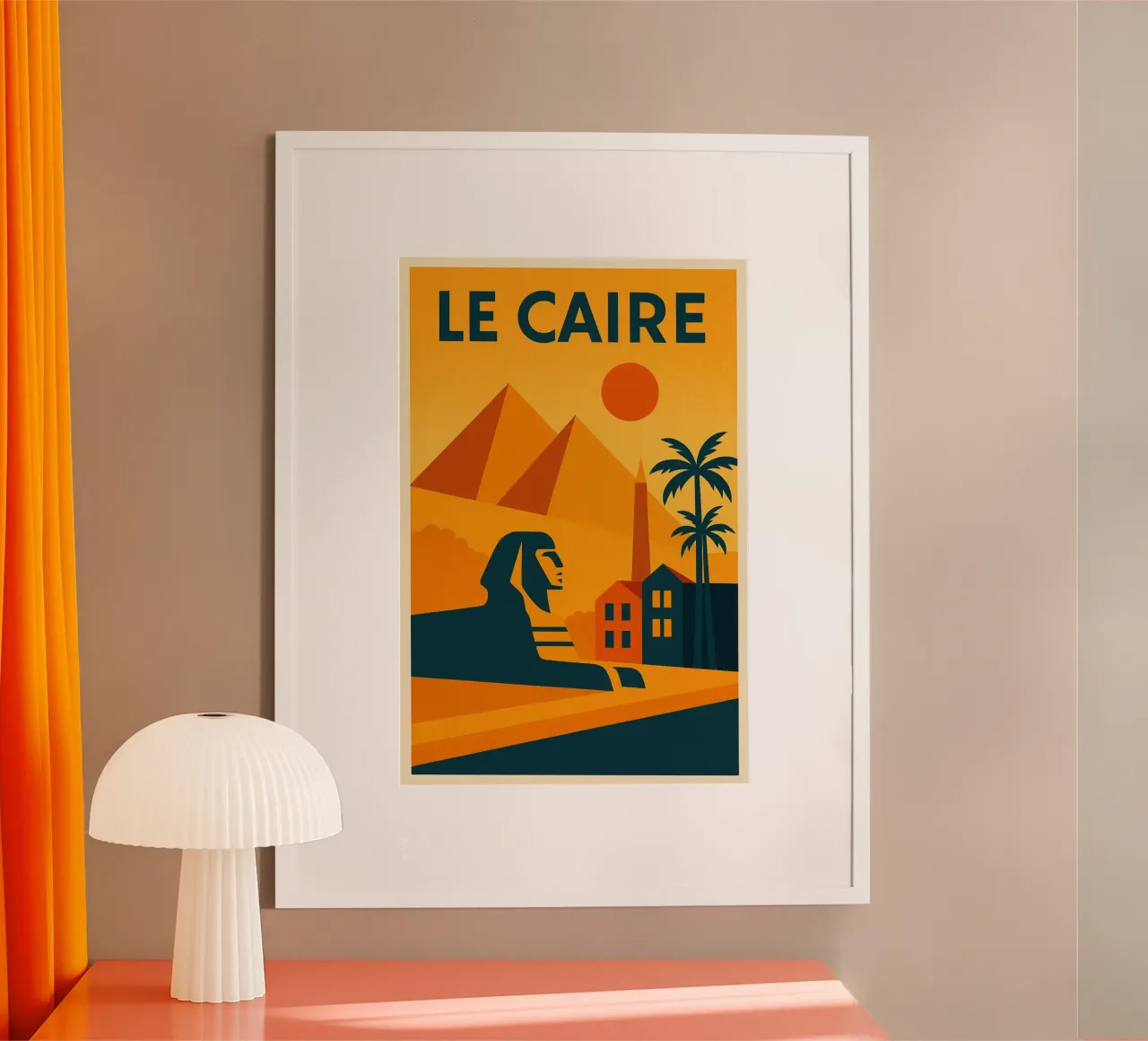 Cairo poster - Retro poster of the pyramids and the sphinx poster with wooden frame by JETLAG | affiches voyage