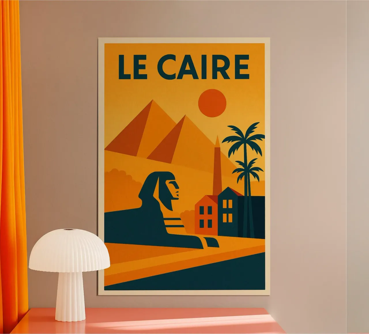 Cairo poster - Retro poster of the pyramids and the sphinx poster with wooden frame by JETLAG | affiches voyage