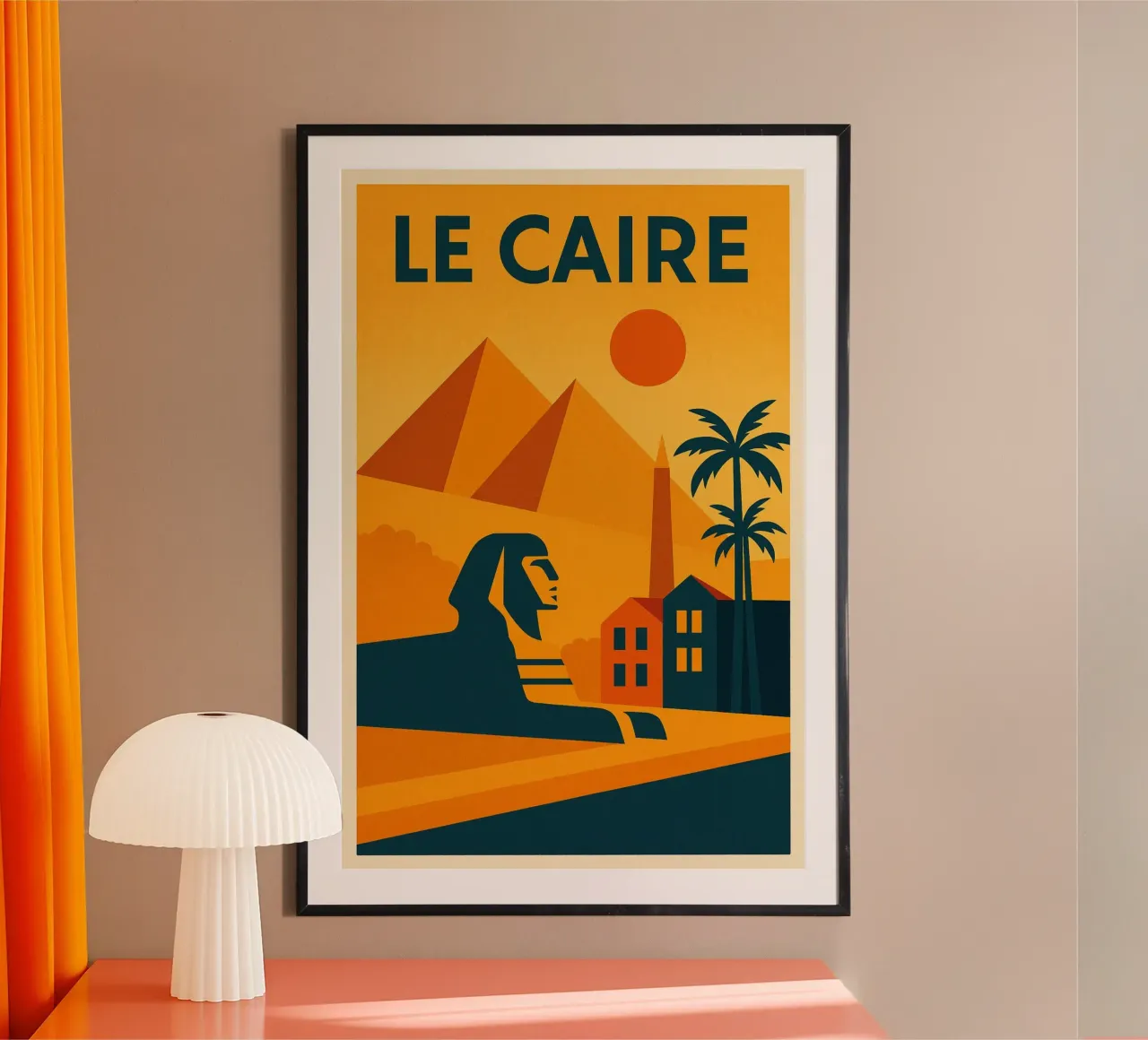 Cairo poster - Retro poster of the pyramids and the sphinx poster with wooden frame by JETLAG | affiches voyage
