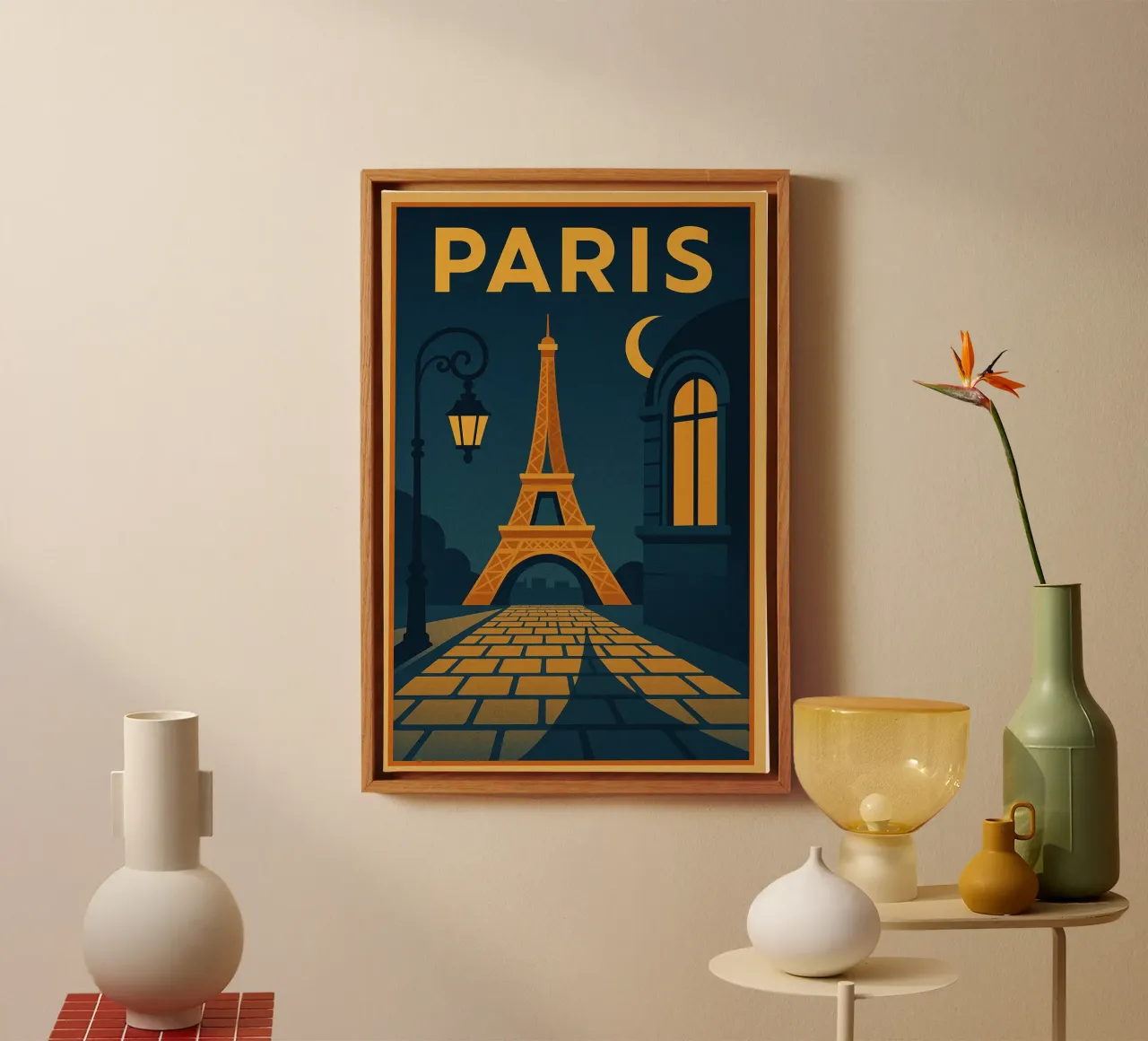 Poster Paris - Retro Art Deco poster of the Eiffel Tower canvas with Floater frame by JETLAG | affiches voyage