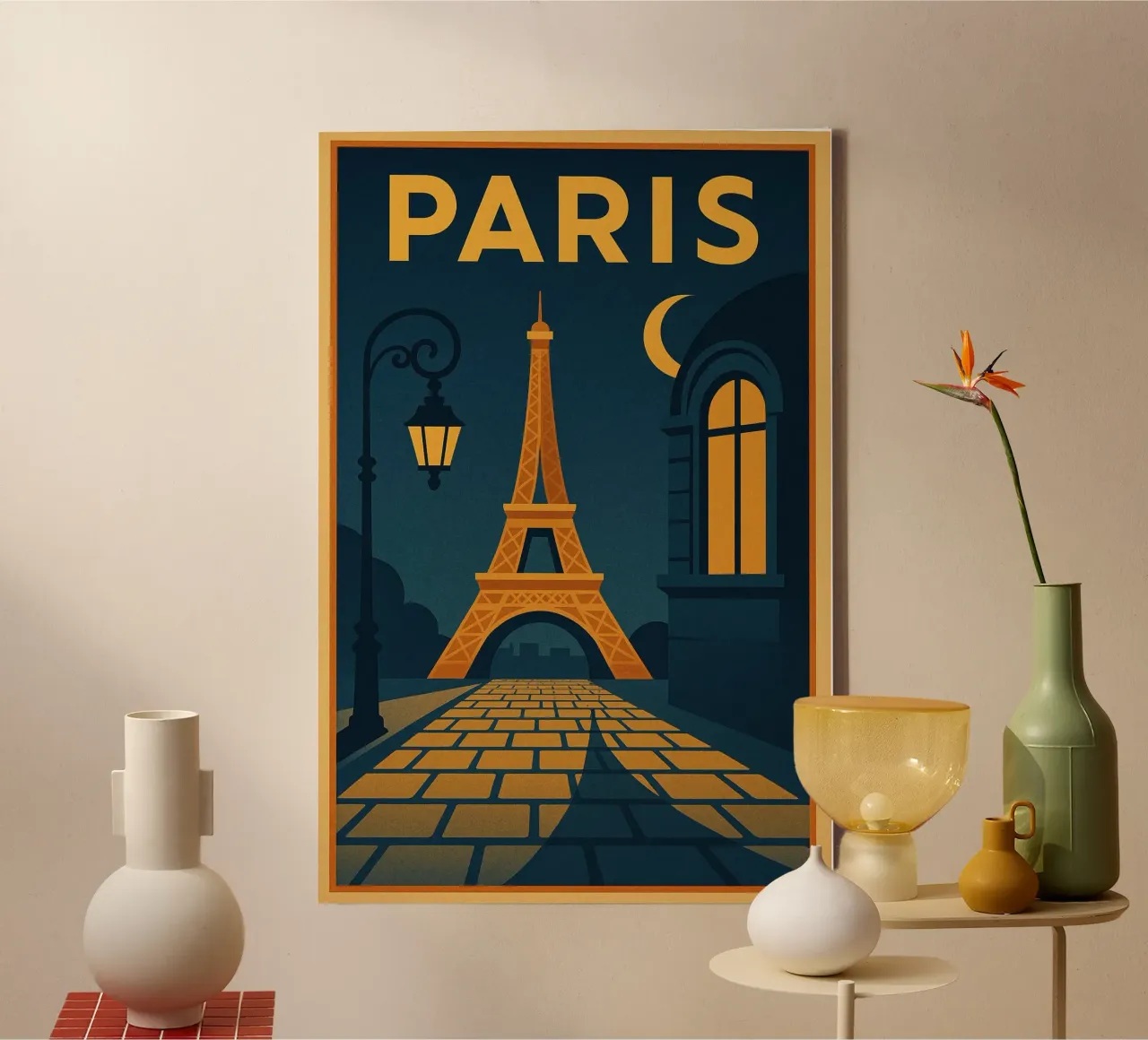Poster Paris - Retro Art Deco poster of the Eiffel Tower canvas with Floater frame by JETLAG | affiches voyage
