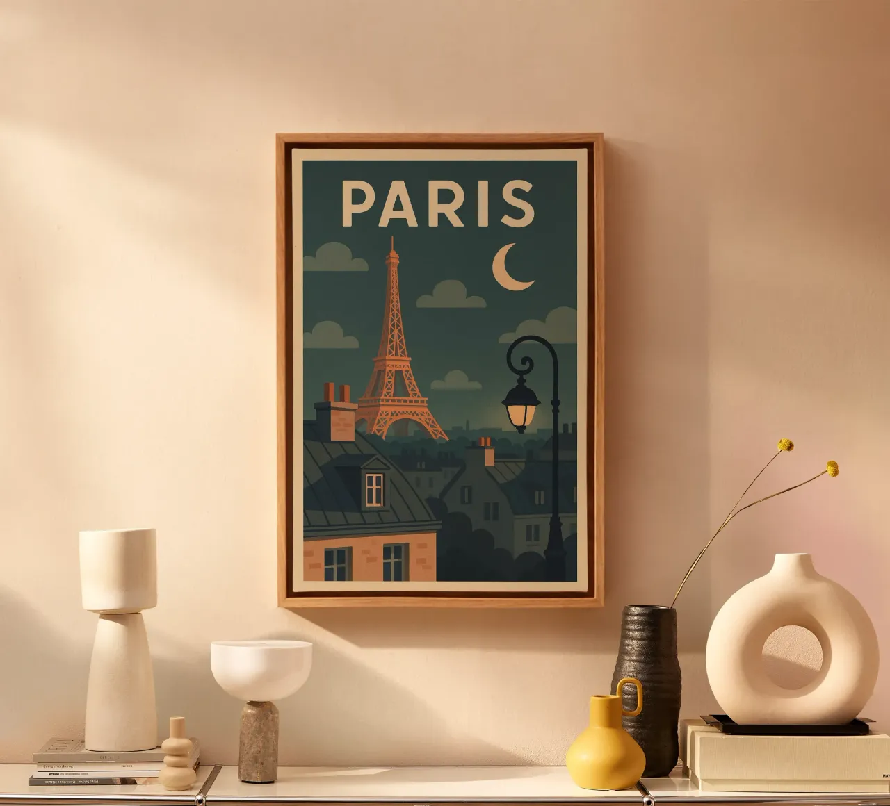 Poster Parigi - Poster tetti di notte tela con Cornice a cassetta da JETLAG | affiches voyage