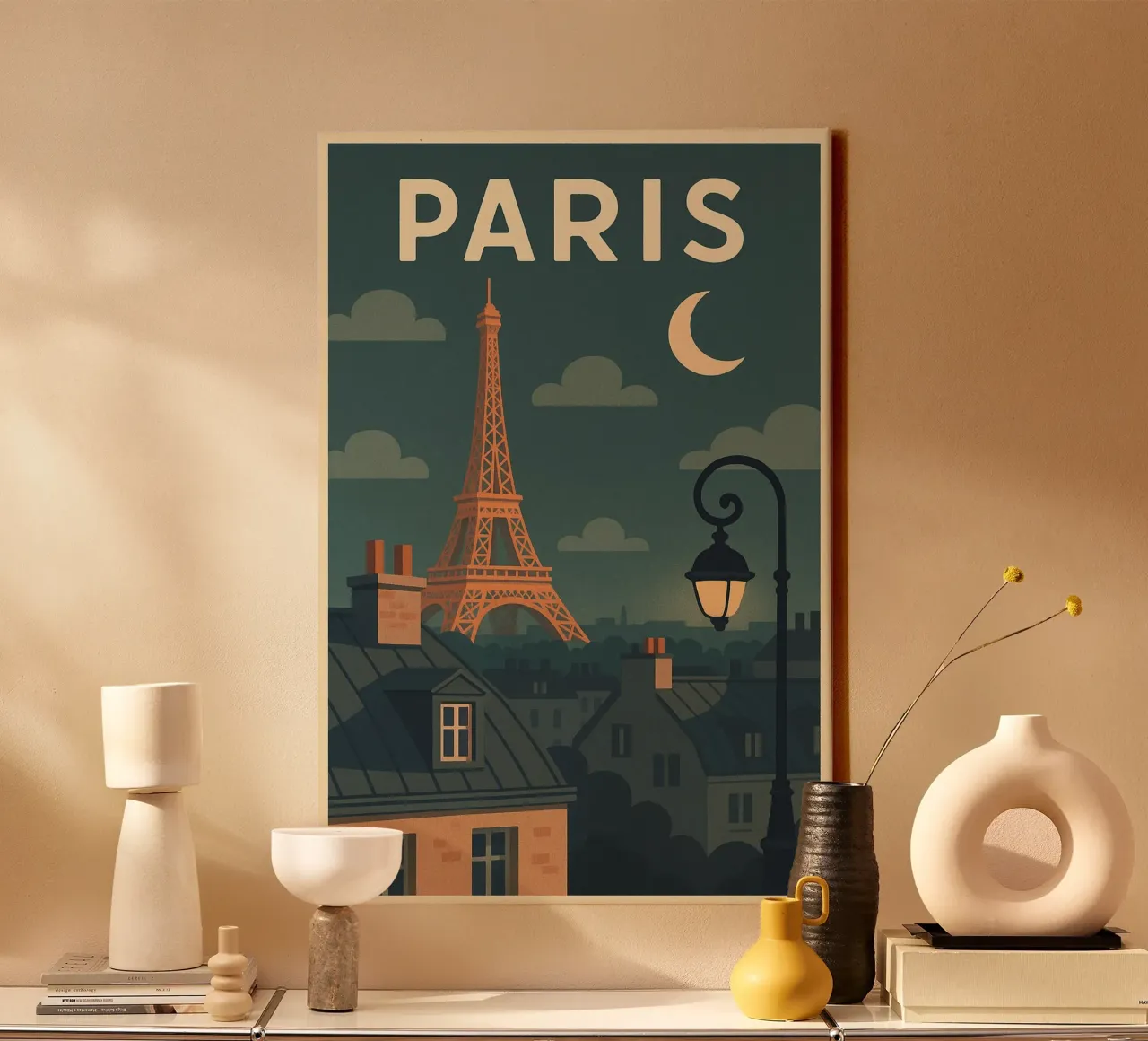 Poster Parigi - Poster tetti di notte tela con Cornice a cassetta da JETLAG | affiches voyage