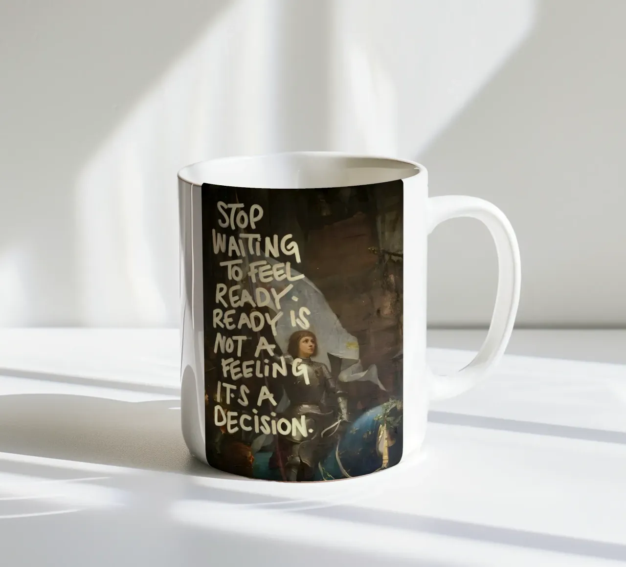 STOP WAITING TO FEEL tazza in ceramica da Type & Tape
