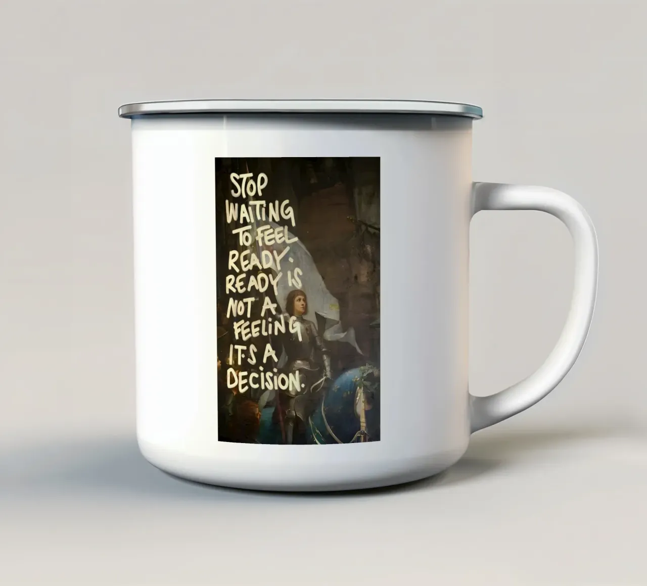 STOP WAITING TO FEEL tazza in smalto da Type & Tape