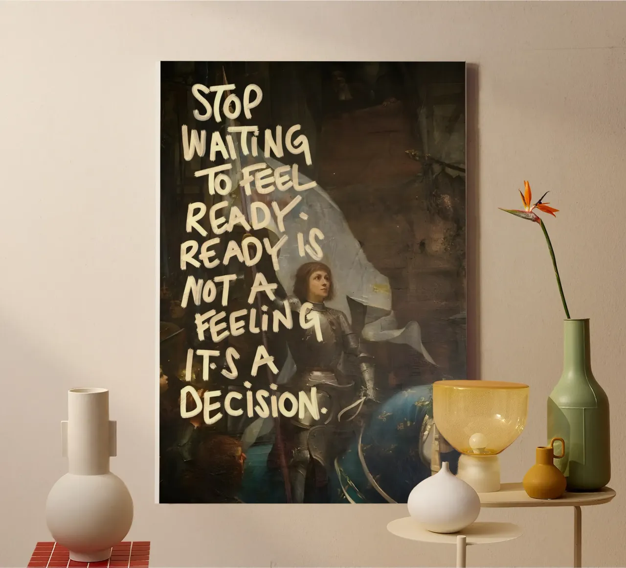 STOP WAITING TO FEEL Leinwand mit Schattenfugenrahmen von Type & Tape