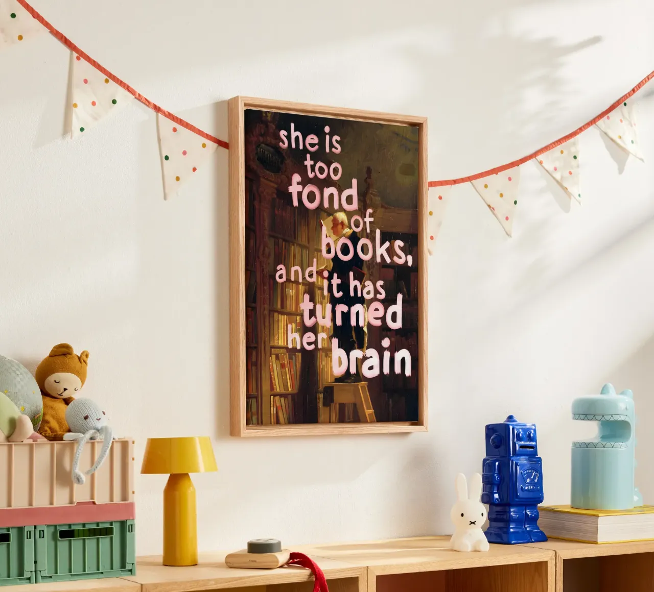she too fond of books canvas with Floater frame by Type & Tape