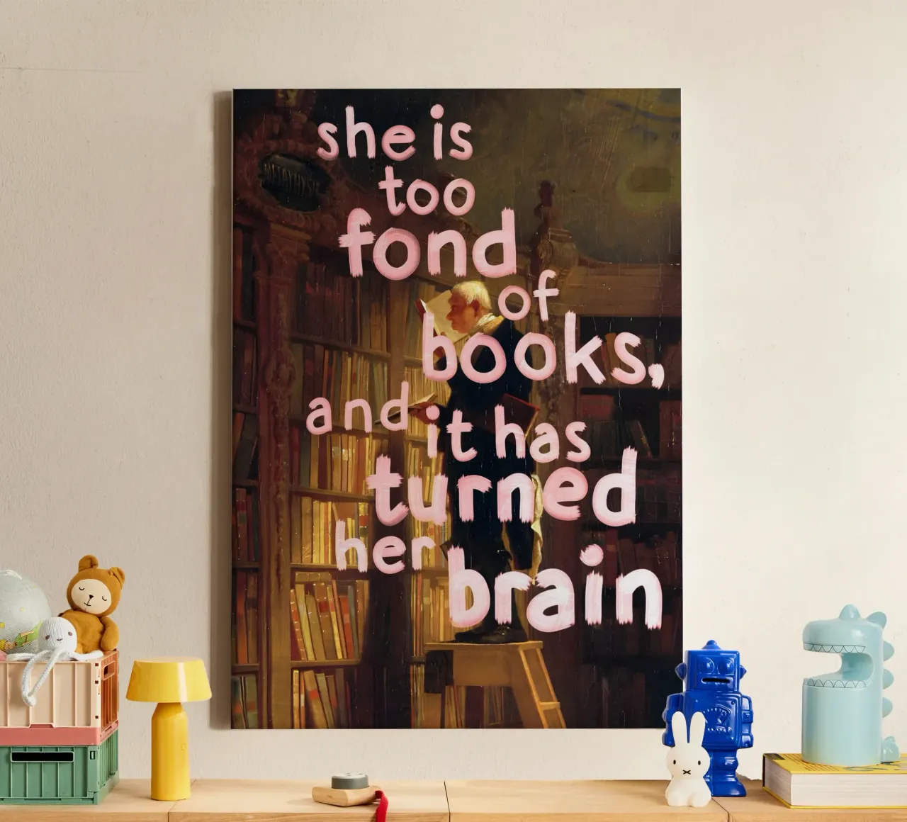 she too fond of books canvas with Floater frame by Type & Tape
