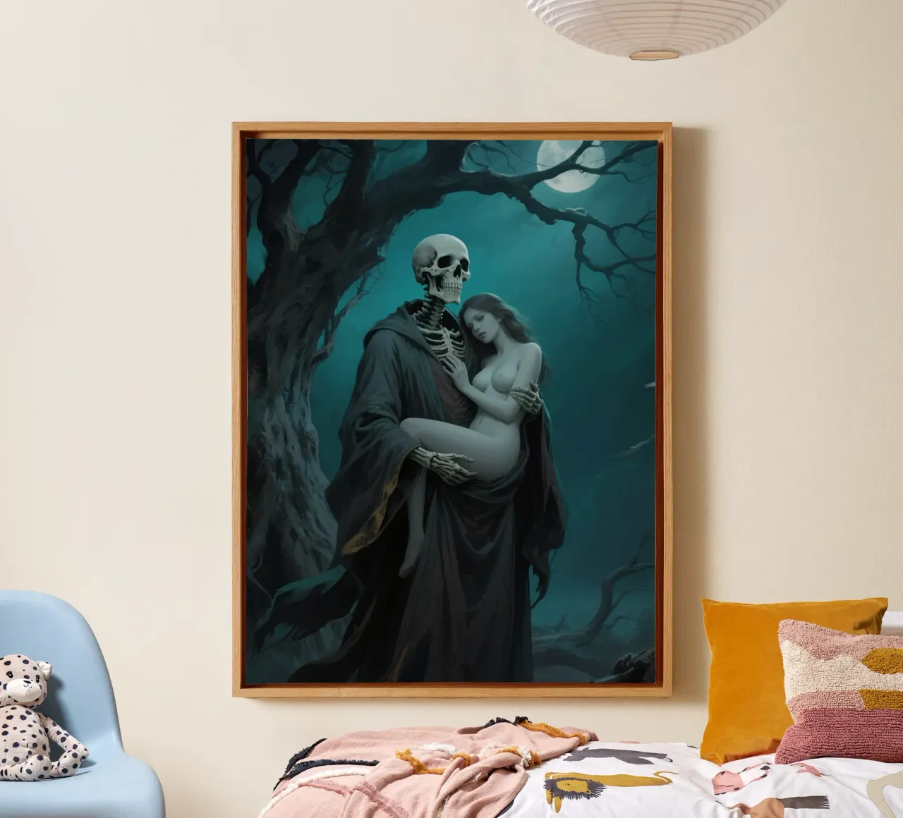 skull man and beautiful woman canvas met Baklijst van knowledge