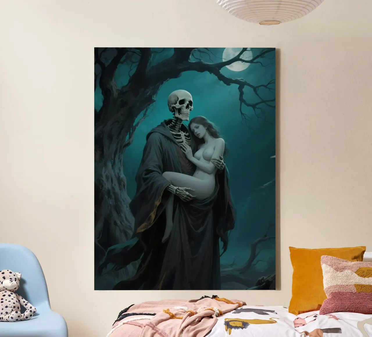 skull man and beautiful woman canvas met Baklijst van knowledge