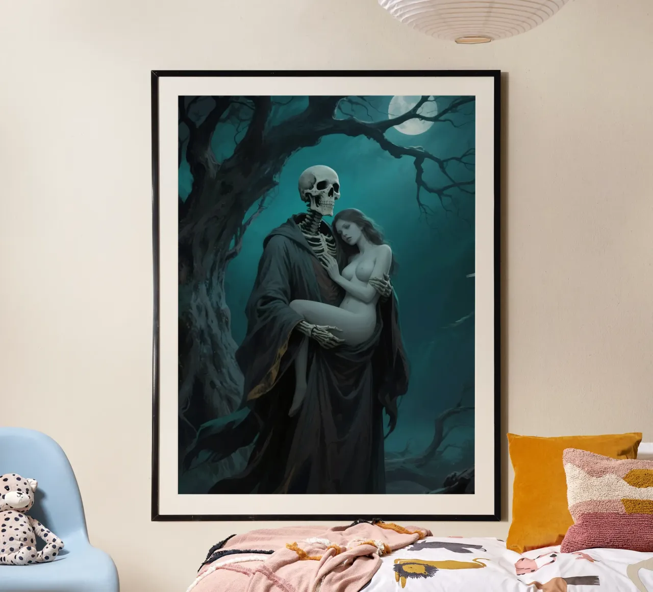 skull man and beautiful woman poster da knowledge