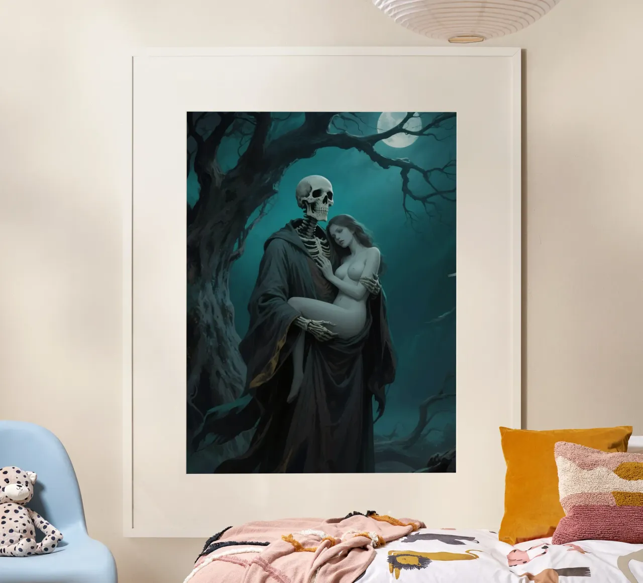 skull man and beautiful woman poster da knowledge