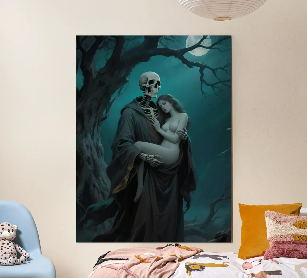 skull man and beautiful woman poster da knowledge