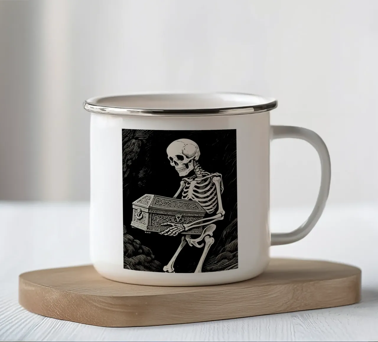 coffin skull man tazza in smalto da knowledge