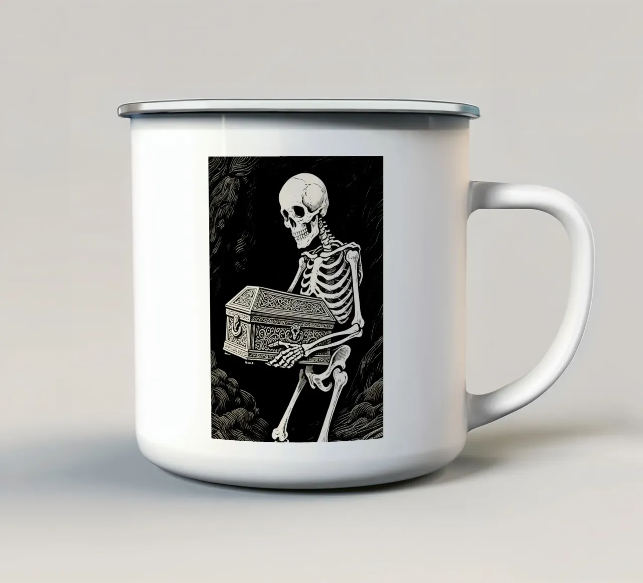 coffin skull man tazza in smalto da knowledge