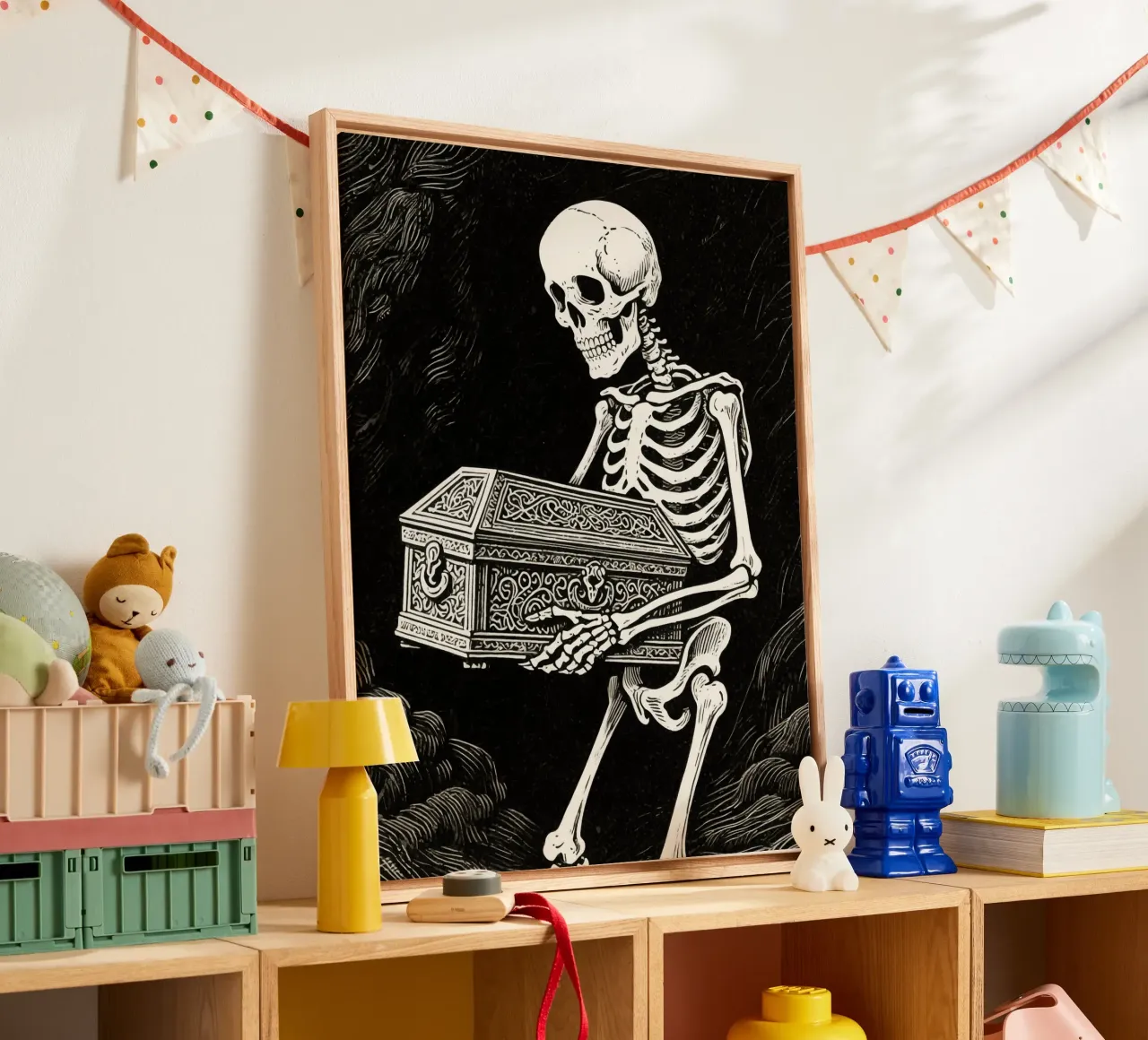 coffin skull man canvas with Floater frame by knowledge