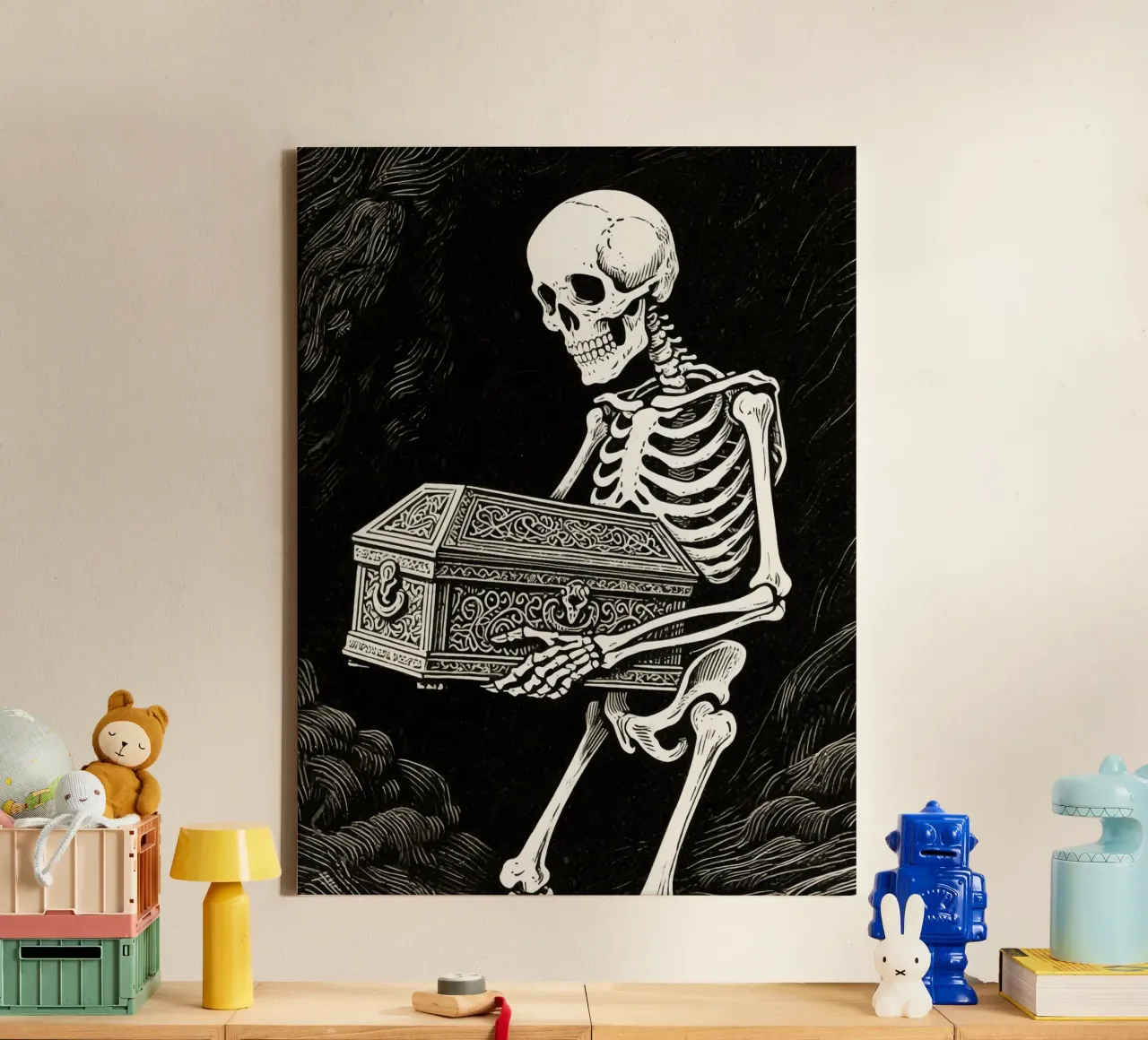 coffin skull man canvas with Floater frame by knowledge