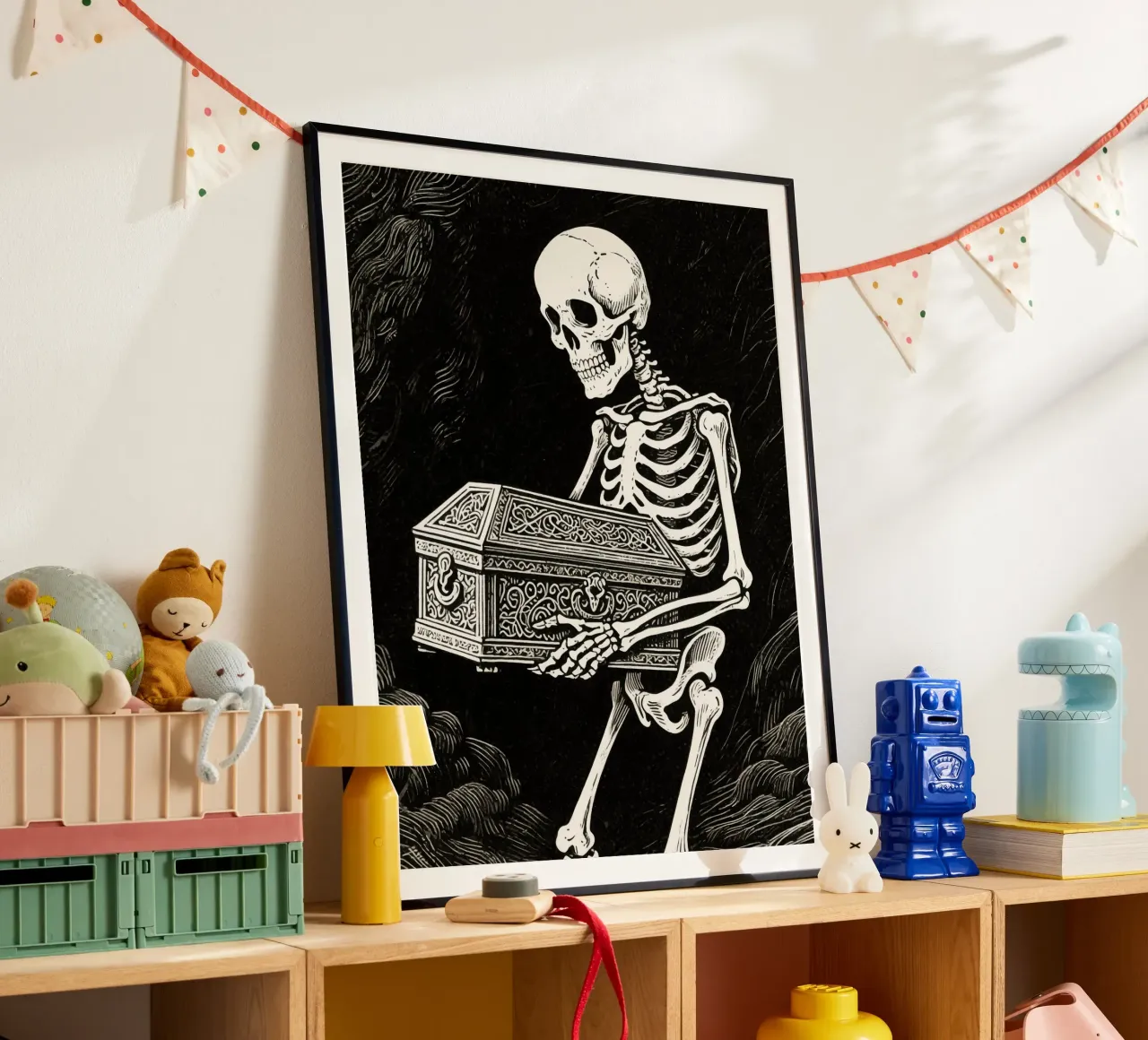 coffin skull man poster con telaio in alluminio da knowledge