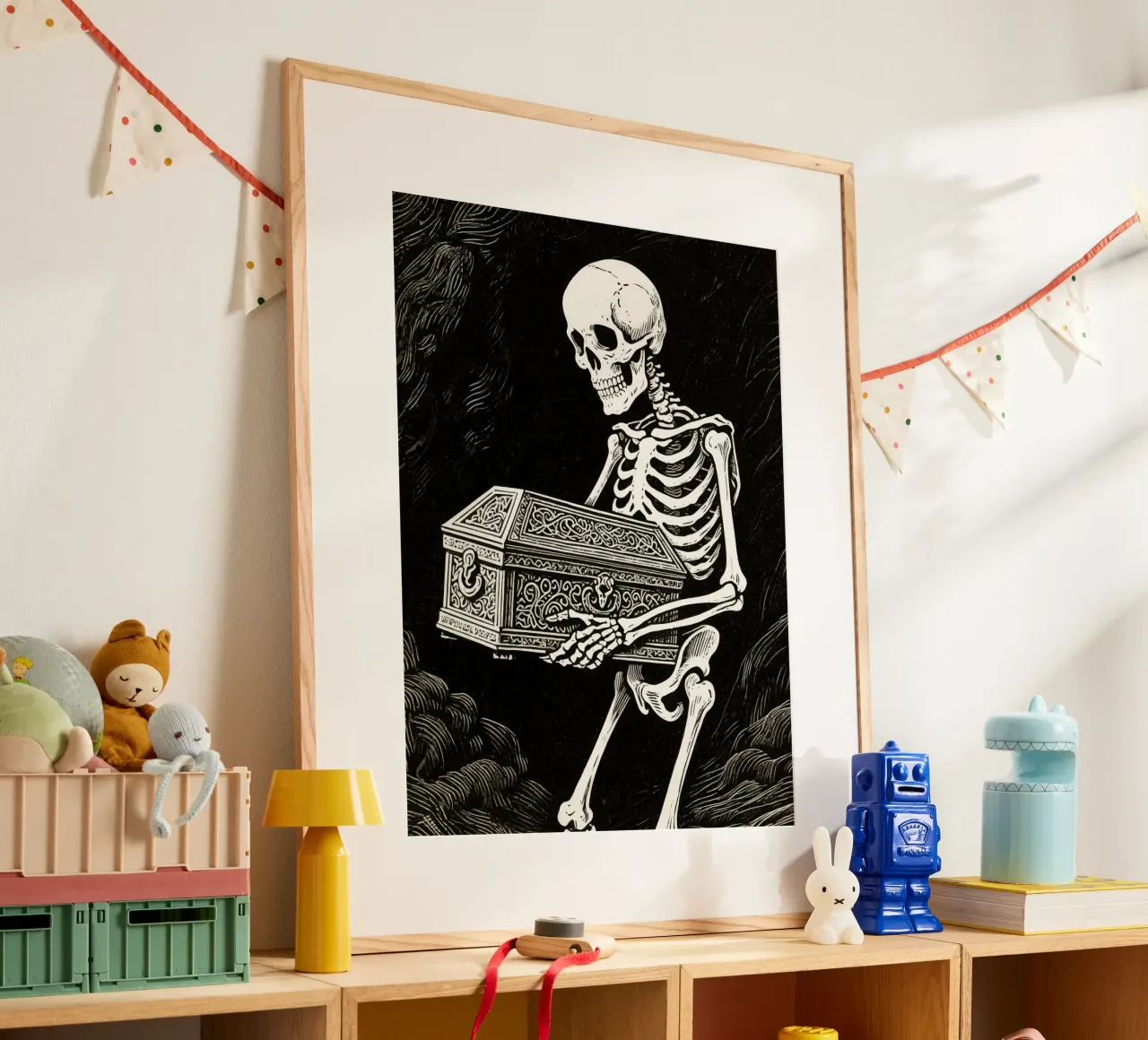 coffin skull man poster con telaio in alluminio da knowledge