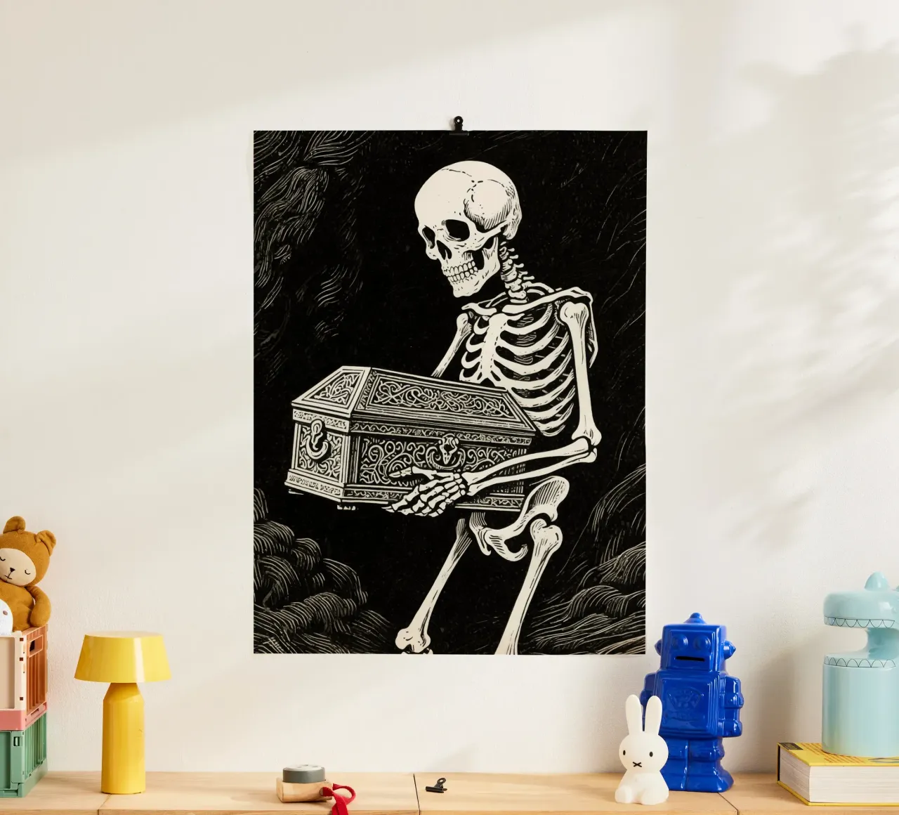 coffin skull man poster con telaio in alluminio da knowledge