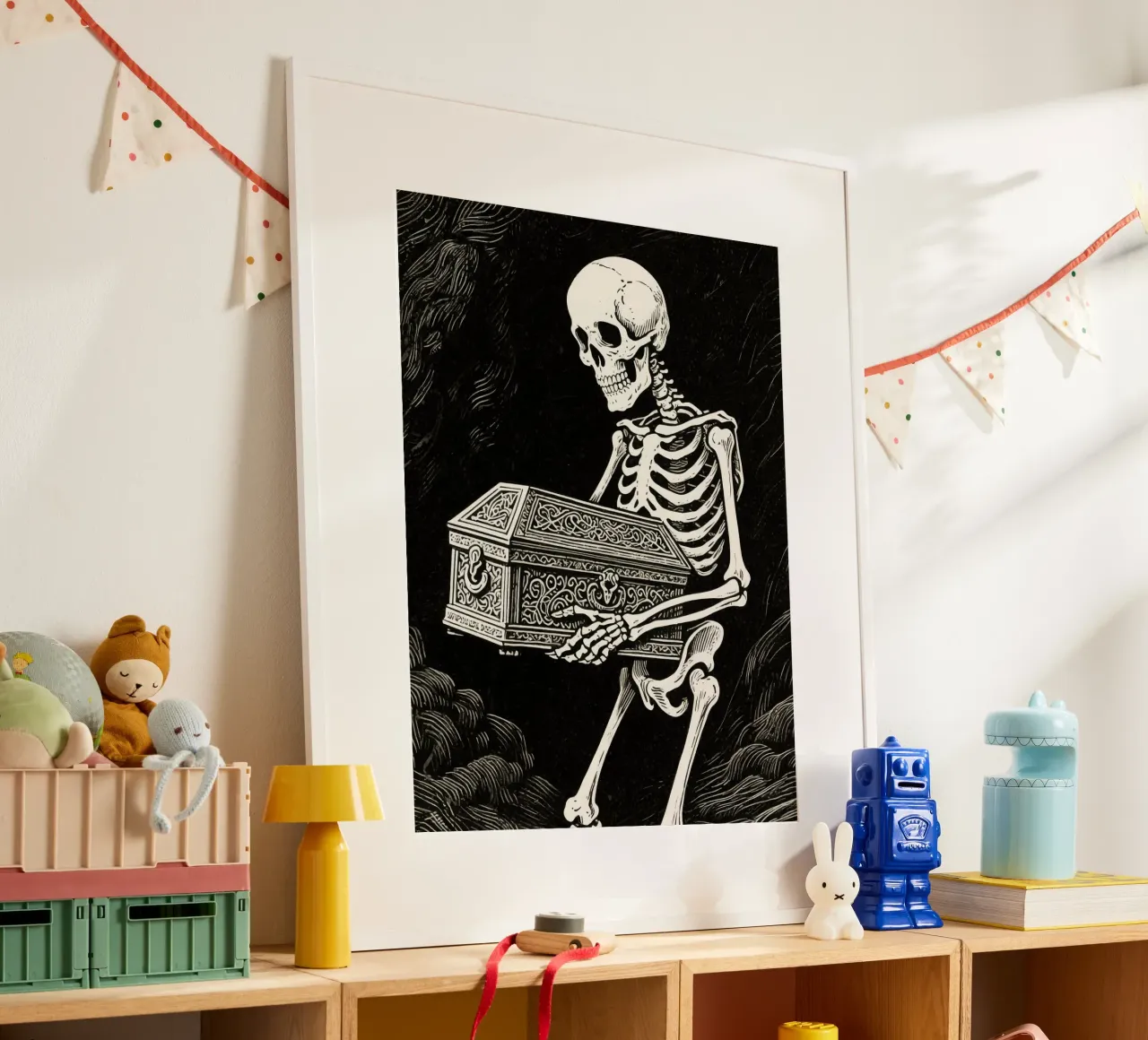 coffin skull man poster con telaio in alluminio da knowledge