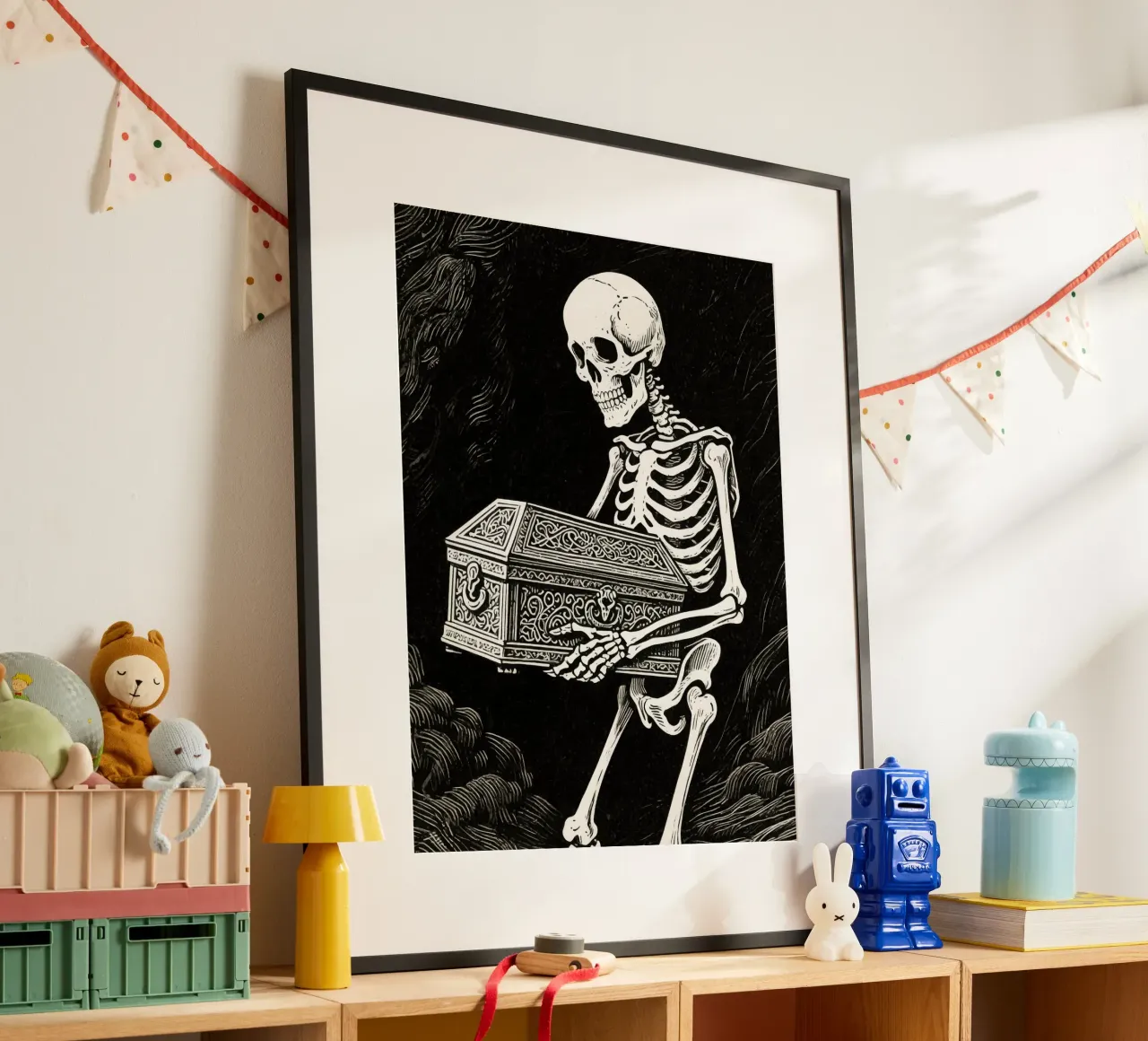 coffin skull man poster con telaio in alluminio da knowledge