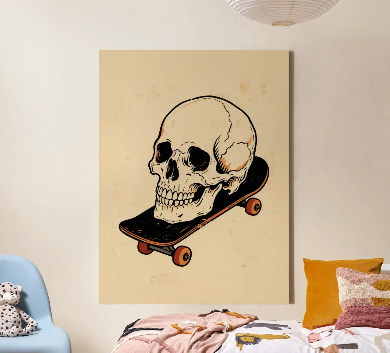 skateboard skull tela con Cornice a cassetta da knowledge