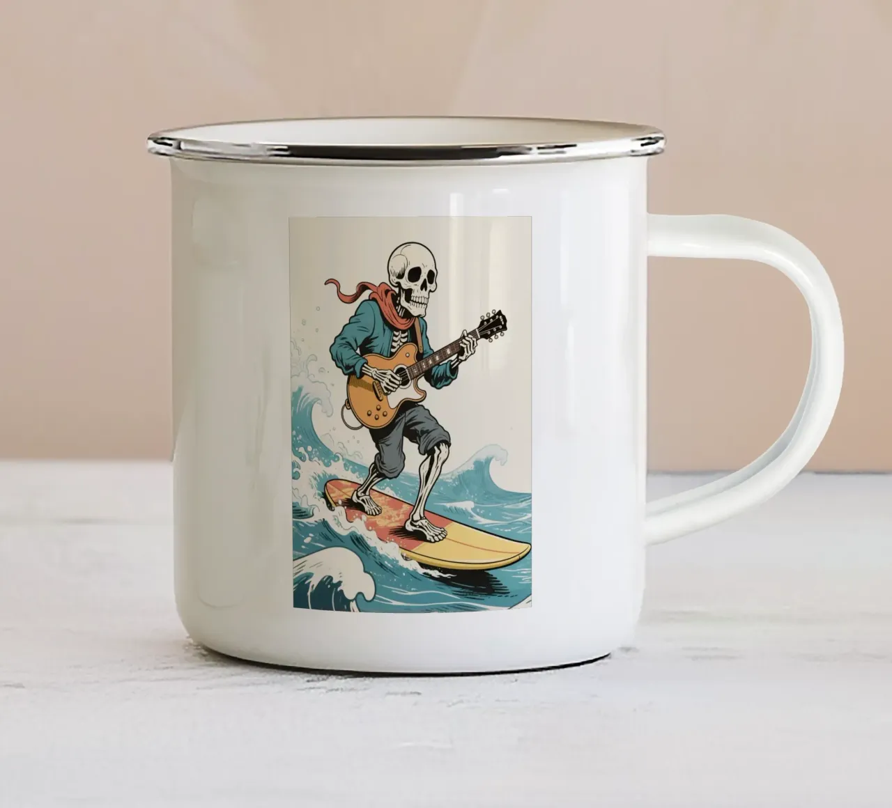 surfing skull man tazza in smalto da knowledge