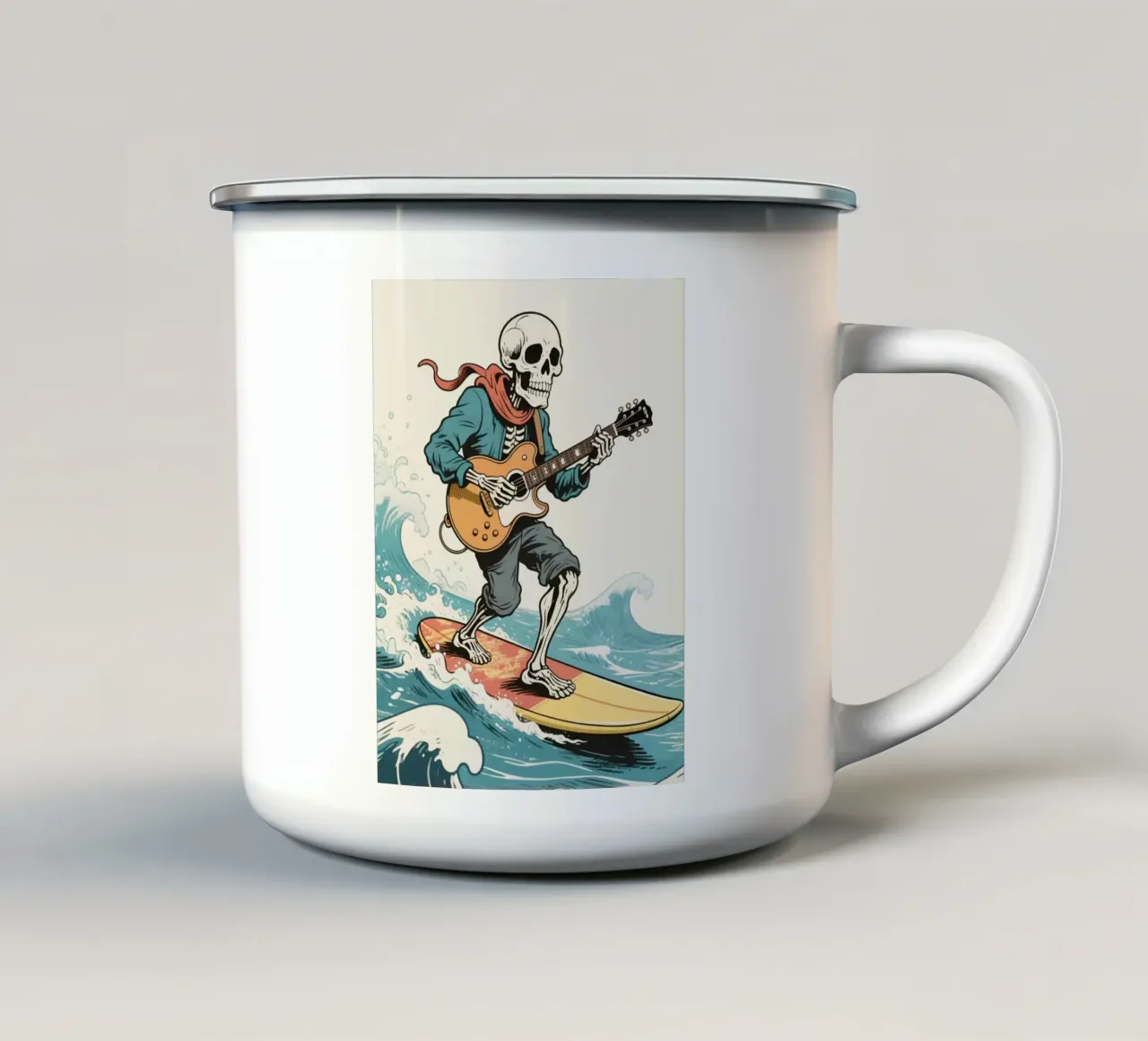 surfing skull man tazza in smalto da knowledge